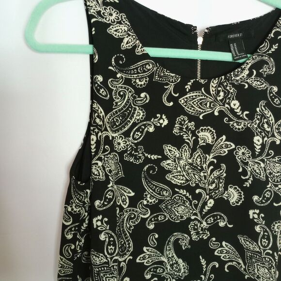 Forever 21 Paisley Sleeveless Mini Shift Tank Dress Lined Black/Tan Flowy Med - Picture 8 of 10